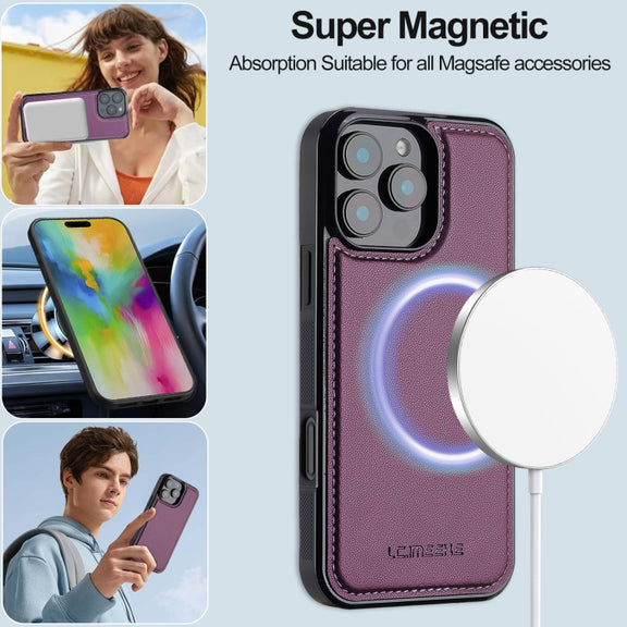 For iPhone 16 Pro Max LC.IMEEKE L2 Series Detachable Magsafe PU Phone Case with Lanyard(Purple)