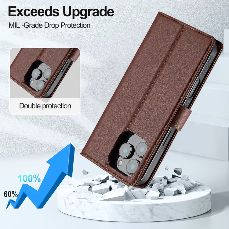 For iPhone 16 Pro LC.IMEEKE L2 Series Detachable Magsafe PU Phone Case with Lanyard(Brown)