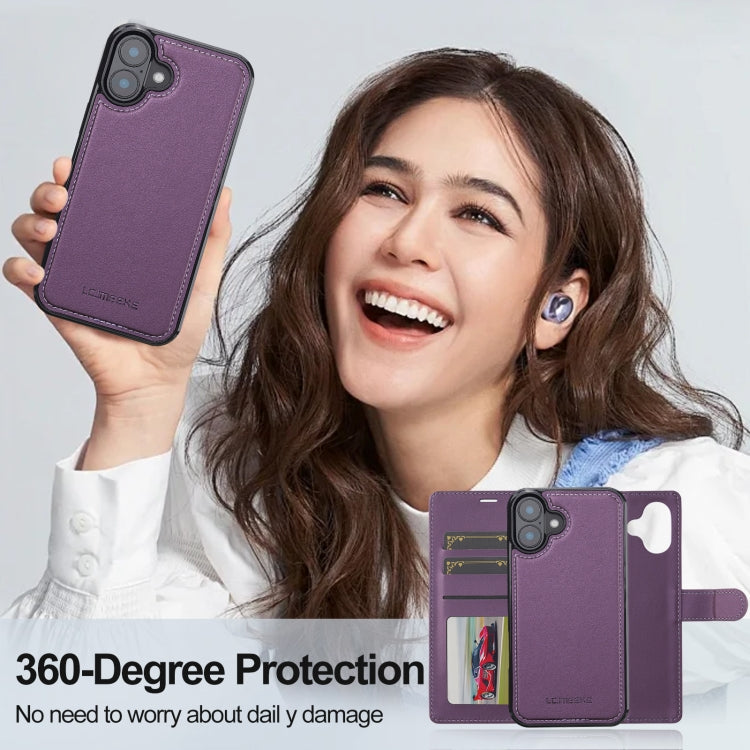 For iPhone 16 LC.IMEEKE L2 Series Detachable Magsafe PU Phone Case with Lanyard(Purple)