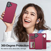 For iPhone 16 LC.IMEEKE L2 Series Detachable Magsafe PU Phone Case with Lanyard(Red)