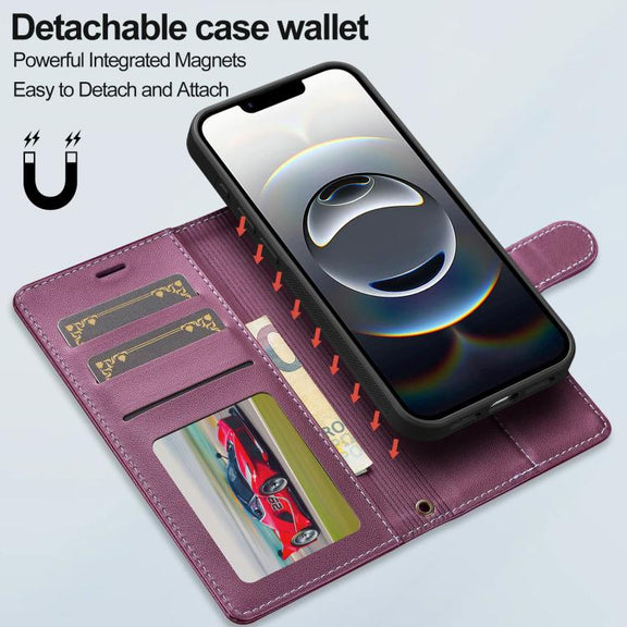 For iPhone 16e LC.IMEEKE L2 Series Detachable Magsafe PU Phone Case with Lanyard(Purple)