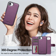 For iPhone 16e LC.IMEEKE L2 Series Detachable Magsafe PU Phone Case with Lanyard(Purple)