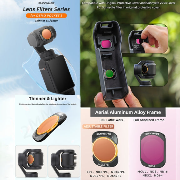 For DJI Osmo Pocket 3 Sunnylife Camera Lens Magnetic Metal Filter, No Impact On Gimbal Reset, Filter:ND64