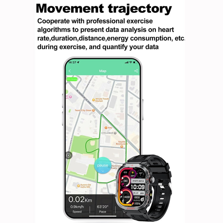 G45 2.01 inch Screen Silicone Strap 10m Water-resistant Smart Watch, Support Flashlight / Bluetooth Call / HRV(Black)