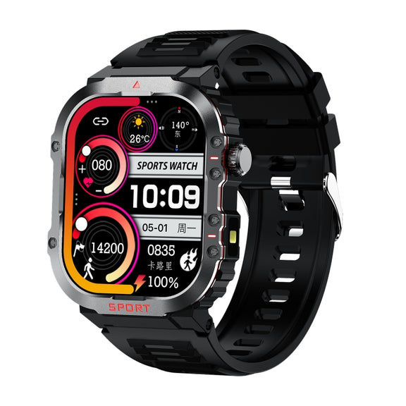 G45 2.01 inch Screen Silicone Strap 10m Water-resistant Smart Watch, Support Flashlight / Bluetooth Call / HRV(Black)