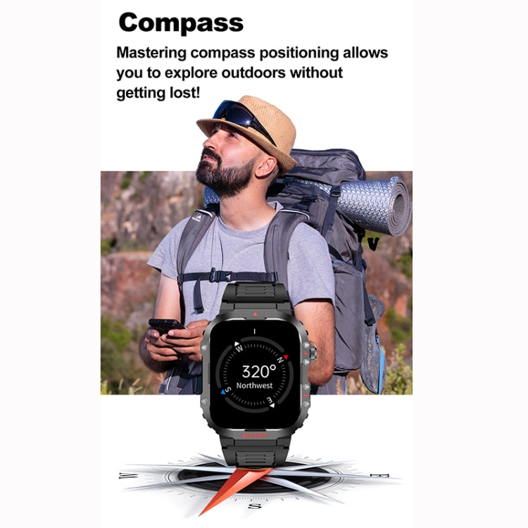 G45 2.01 inch Screen Silicone Strap 10m Water-resistant Smart Watch, Support Flashlight / Bluetooth Call / HRV(Black)