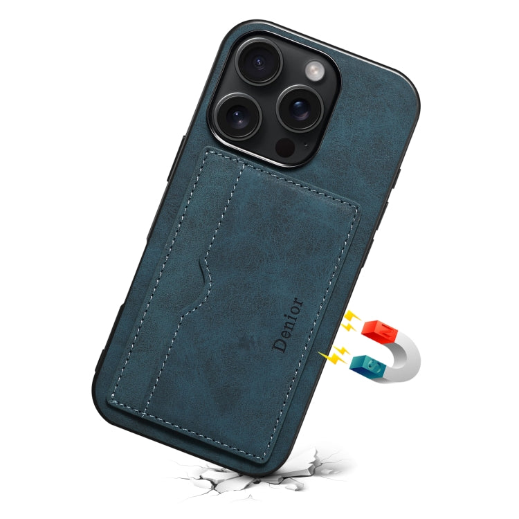 For iPhone 16 Denior D08 PU Single Card Slot Holder Phone Case(Blue)