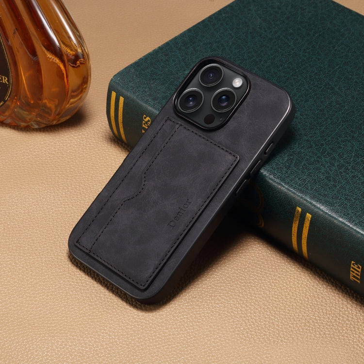 For iPhone 16 Plus Denior D08 PU Single Card Slot Holder Phone Case(Black)