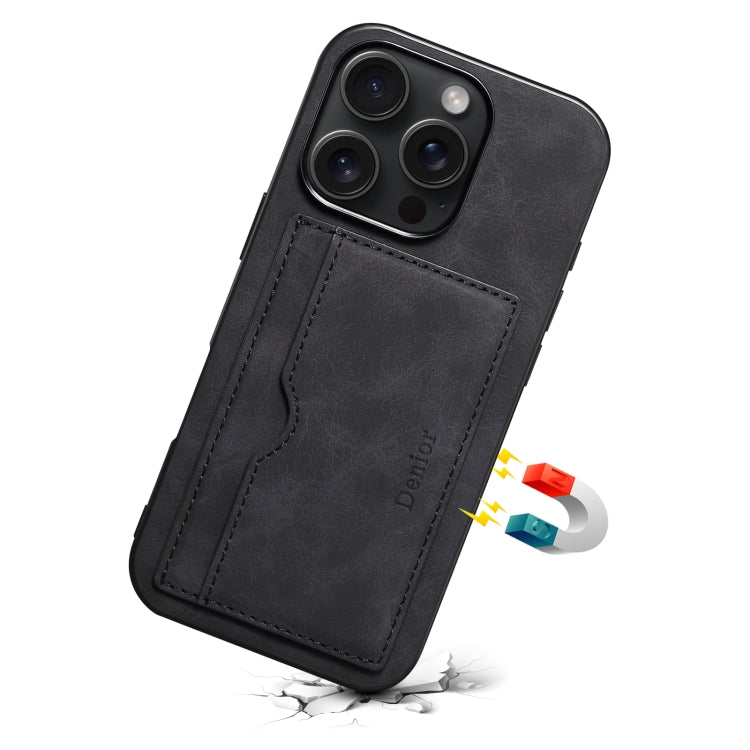 For iPhone 16 Plus Denior D08 PU Single Card Slot Holder Phone Case(Black)