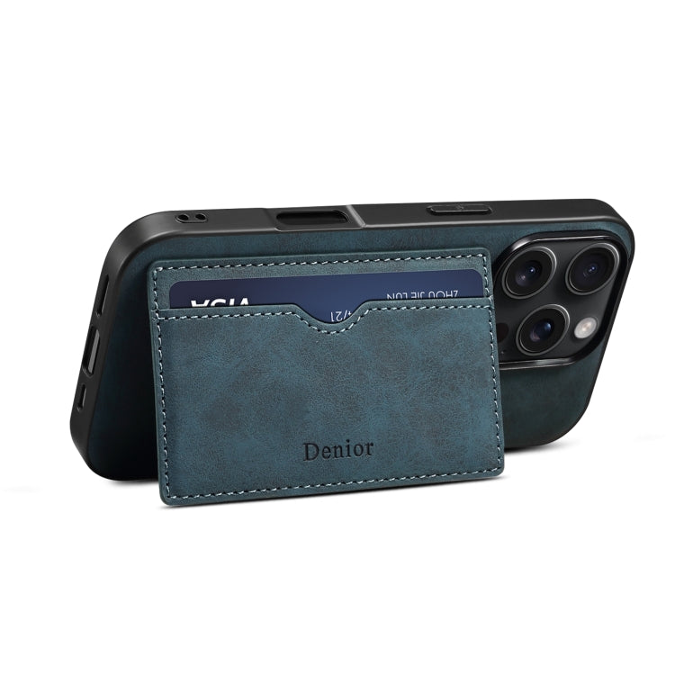 For iPhone 16 Pro Denior D08 PU Single Card Slot Holder Phone Case(Blue)