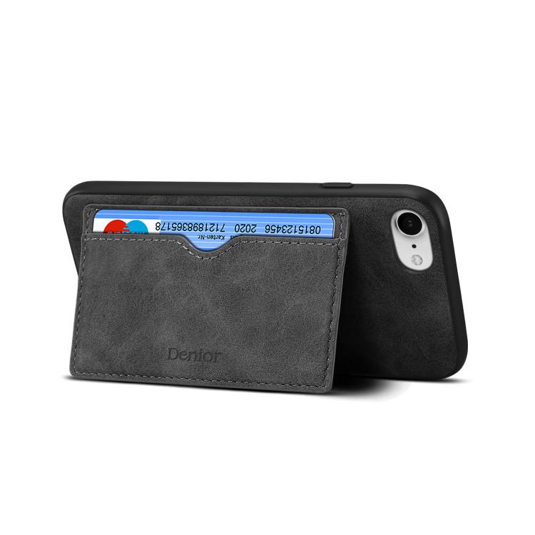 For iPhone 16e Denior D08 PU Single Card Slot Holder Phone Case(Black)