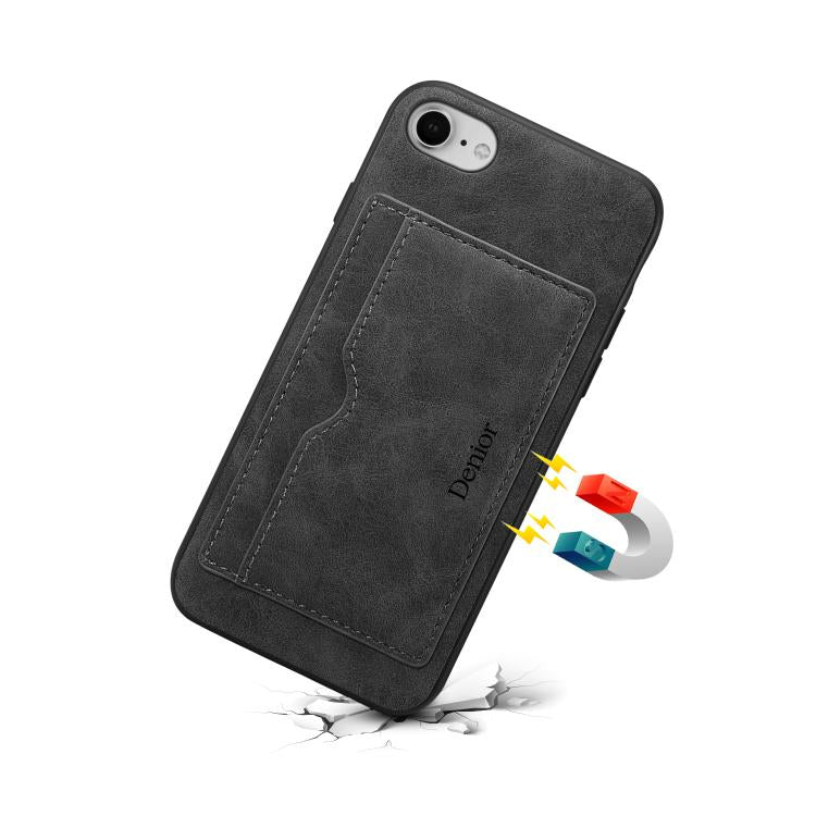 For iPhone 16e Denior D08 PU Single Card Slot Holder Phone Case(Black)