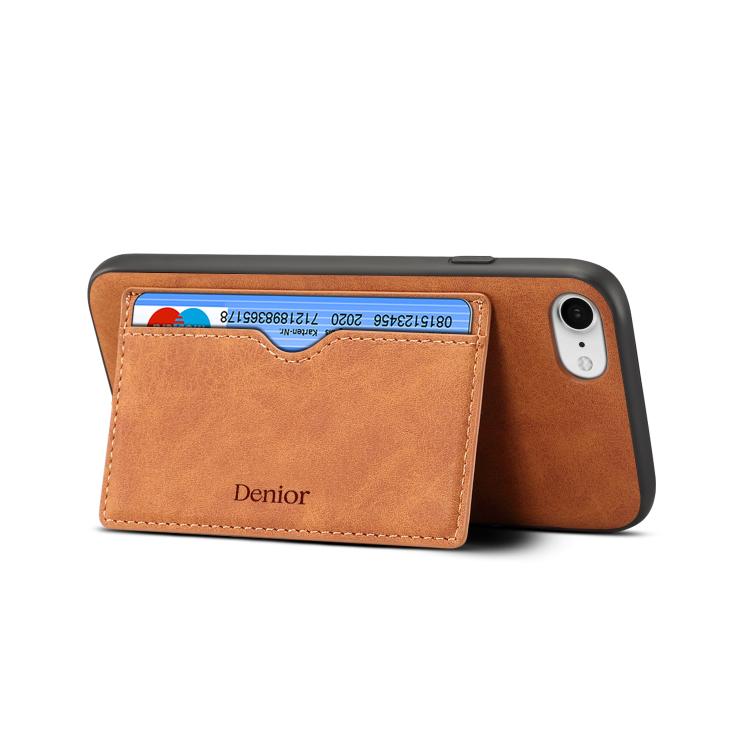 For iPhone 16e Denior D08 PU Single Card Slot Holder Phone Case(Brown)