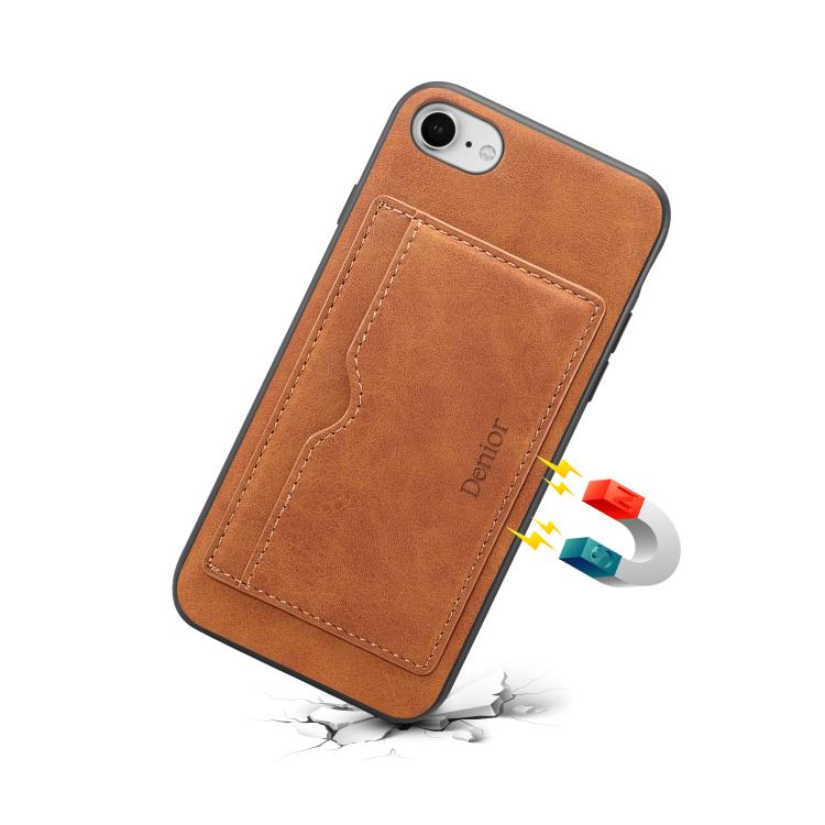 For iPhone 16e Denior D08 PU Single Card Slot Holder Phone Case(Brown)