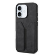 For iPhone 16 Plus Denior D07 DV Elastic Card Slot PU Back Cover Phone Case(Black) - iPhone 16 Plus Cases by Denior | Online Shopping South Africa | PMC TechLife | Buy Now Pay Later Mobicred