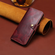 For iPhone 16 Denior B01 Oil Wax Cowhide Magnetic Button Genuine Leather Case(Red)