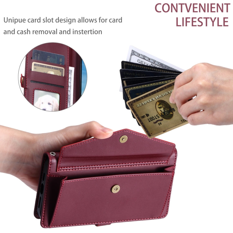 For Samsung Galaxy S25 5G Wallet Multi-card Slot Leather Phone Case with Lanyard(Wine Red)
