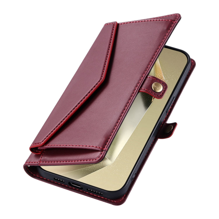 For Samsung Galaxy S25 5G Wallet Multi-card Slot Leather Phone Case with Lanyard(Wine Red)