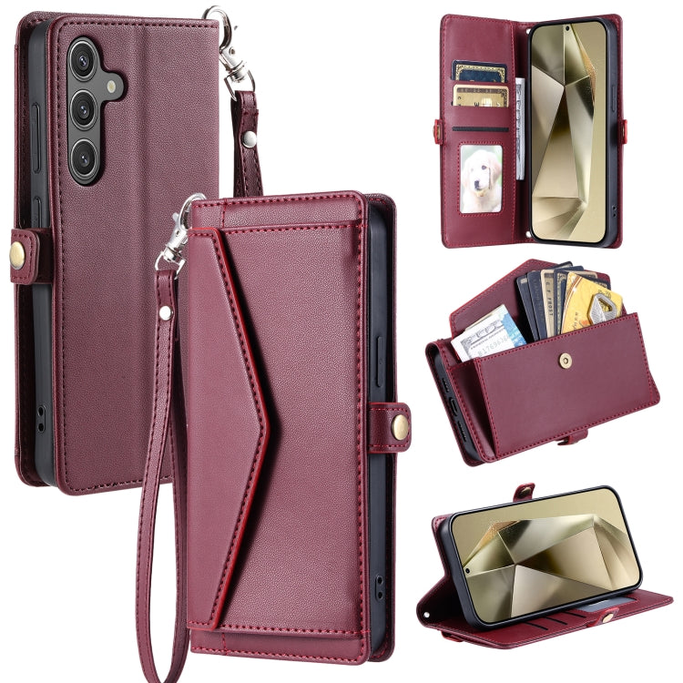 For Samsung Galaxy S25+ 5G Wallet Multi-card Slot Leather Phone Case with Lanyard(Wine Red)