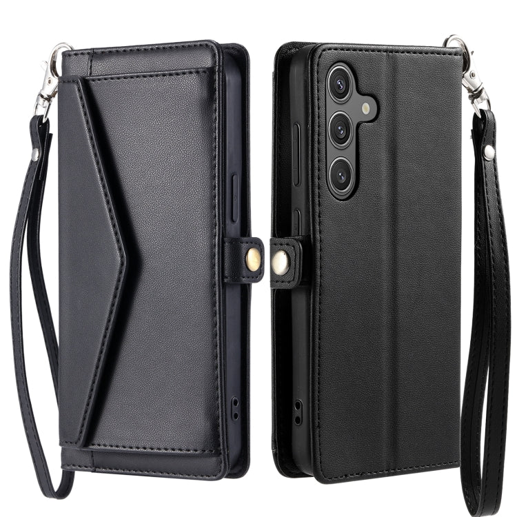 For Samsung Galaxy S25+ 5G Wallet Multi-card Slot Leather Phone Case with Lanyard(Black)