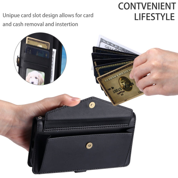 For Samsung Galaxy S25+ 5G Wallet Multi-card Slot Leather Phone Case with Lanyard(Black)