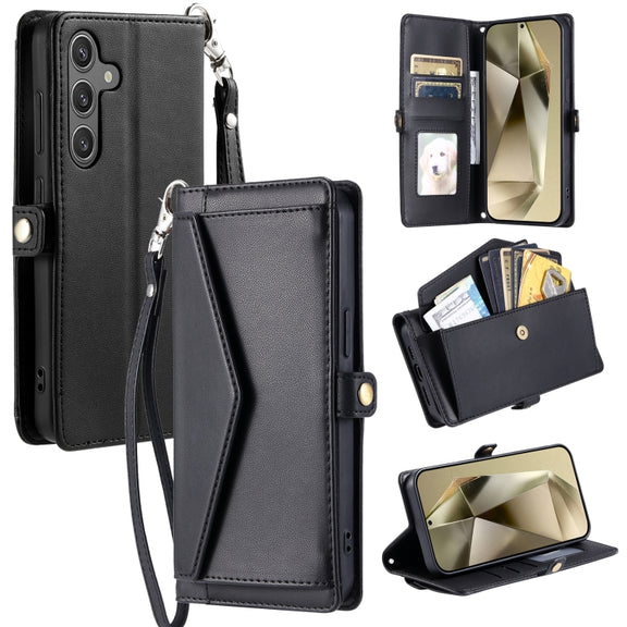 For Samsung Galaxy S25+ 5G Wallet Multi-card Slot Leather Phone Case with Lanyard(Black)