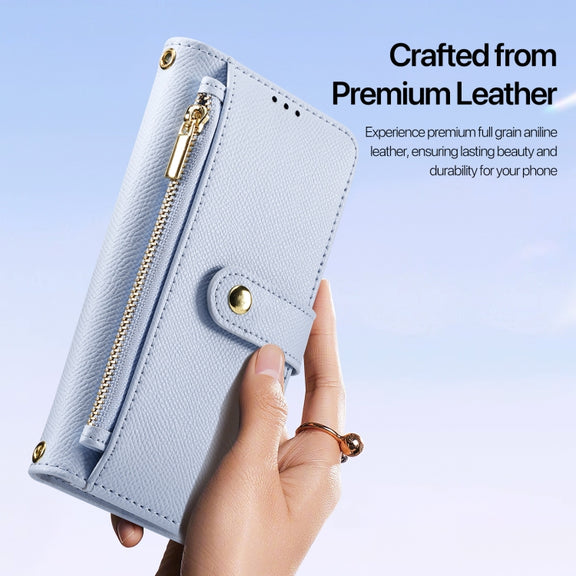 For iPhone 16 Pro Max DUX DUCIS Lawa Series 2 in 1 Wallet Zipper Detachable MagSafe Phone Case with Lanyard(Light Blue)