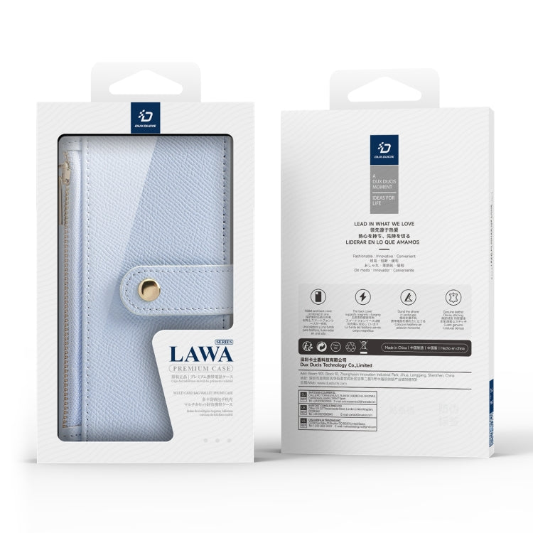 For iPhone 16 Pro Max DUX DUCIS Lawa Series 2 in 1 Wallet Zipper Detachable MagSafe Phone Case with Lanyard(Light Blue)