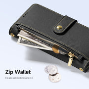 For iPhone 16 DUX DUCIS Lawa Series 2 in 1 Wallet Zipper Detachable MagSafe Phone Case with Lanyard(Black)