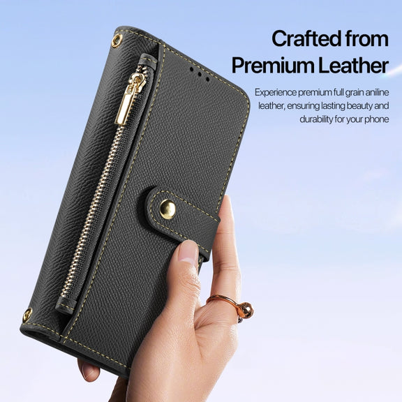 For iPhone 16 DUX DUCIS Lawa Series 2 in 1 Wallet Zipper Detachable MagSafe Phone Case with Lanyard(Black)