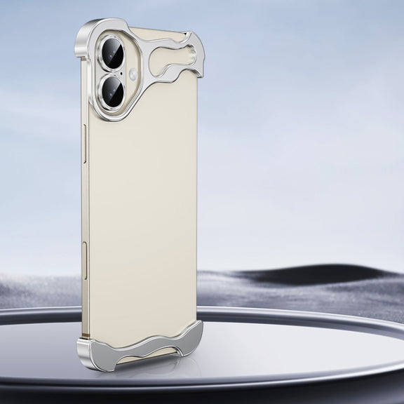 For iPhone 16 Frameless Metal Corner Pad Phone Case with Lens Film(Silver)