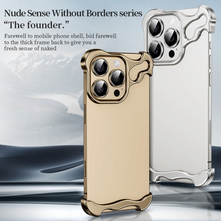 For iPhone 16 Pro Frameless Metal Corner Pad Phone Case with Lens Film(Silver)