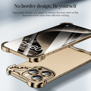 For iPhone 16 Frameless Metal Corner Pad Phone Case with Lens Film(Silver)