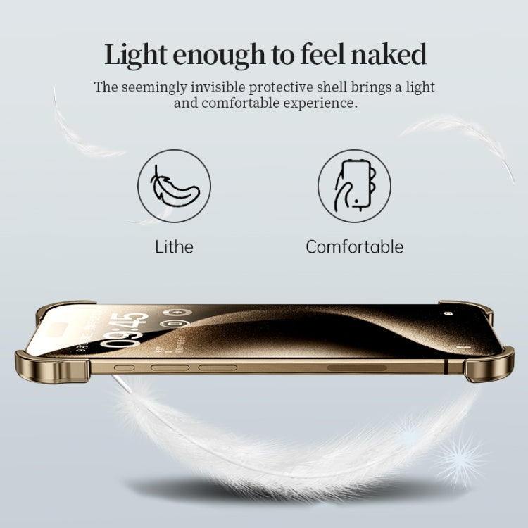 For iPhone 16 Pro Frameless Metal Corner Pad Phone Case with Lens Film(Gold)