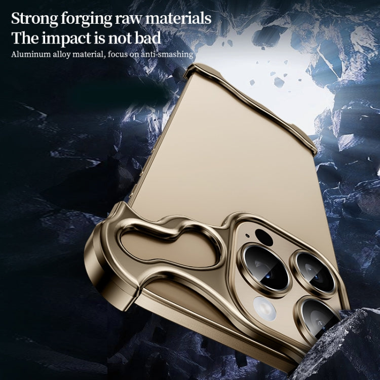 For iPhone 16 Plus Frameless Metal Corner Pad Phone Case with Lens Film(Gold)