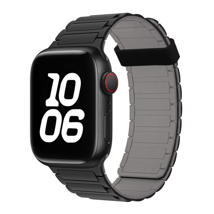 For Apple Watch SE 2023 44mm Tri-beads Magnetic Hoop Silicone Watch Band(Black Grey)