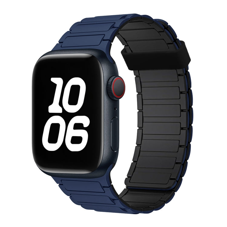 For Apple Watch SE 2023 44mm Tri-beads Magnetic Hoop Silicone Watch Band(Dark Blue Black)