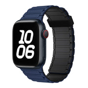 For Apple Watch SE 2023 44mm Tri-beads Magnetic Hoop Silicone Watch Band(Dark Blue Black)