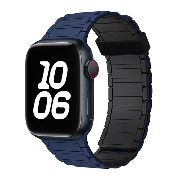 For Apple Watch SE 2023 44mm Tri-beads Magnetic Hoop Silicone Watch Band(Dark Blue Black)
