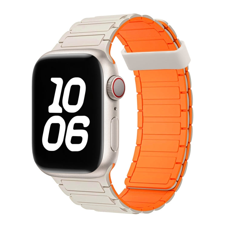 For Apple Watch SE 44mm Tri-beads Magnetic Hoop Silicone Watch Band(Starlight Orange)