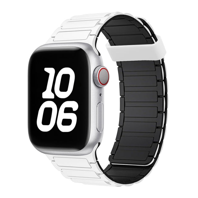 For Apple Watch Series 6 44mm Tri-beads Magnetic Hoop Silicone Watch Band(White Black)
