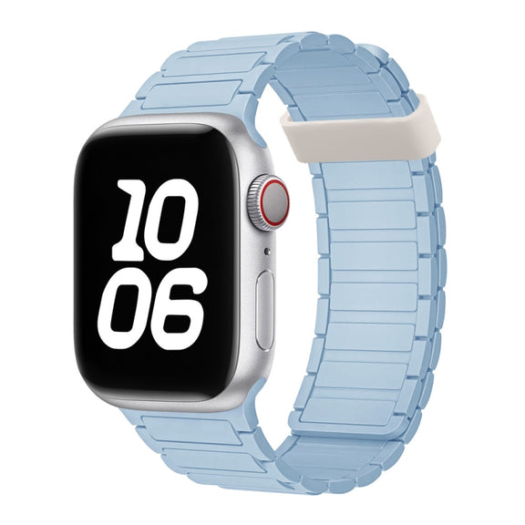 For Apple Watch Series 3 38mm Tri-beads Magnetic Hoop Silicone Watch Band(Baby Blue)