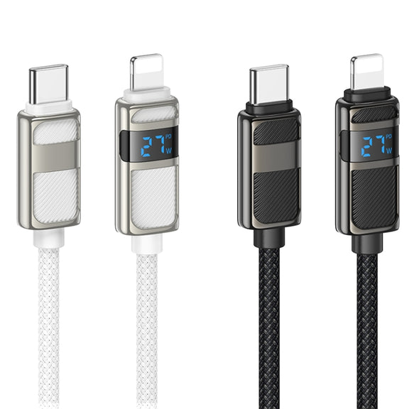 hoco U137 USB-C / Type-C to 8 Pin Line PD Charging Data Cable with Display, Length:1.2m(White)