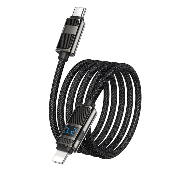 hoco U137 USB-C / Type-C to 8 Pin Line PD Charging Data Cable with Display, Length:1.2m(Black)