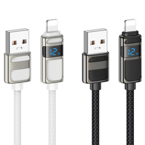 hoco U137 USB to 8 Pin Line 2.4A Charging Data Cable with Display, Length:1.2m(White)
