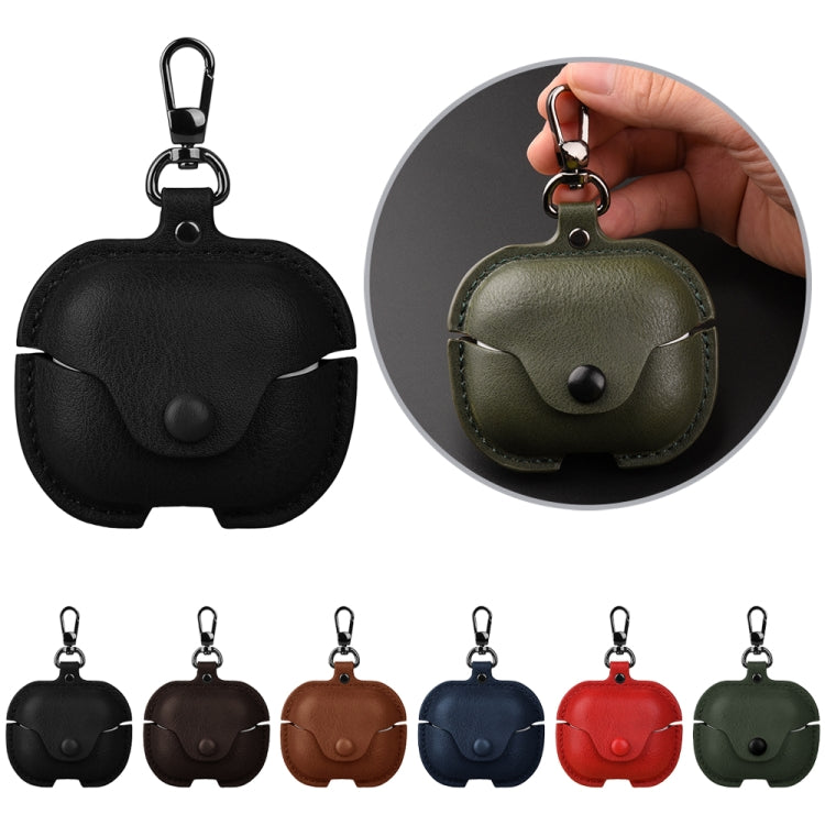For Samsung Galaxy Buds 3 Business Leather Bluetooth Earphone Protective Case with Hook(Light Brown)