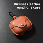 For Samsung Galaxy Buds 3 Business Leather Bluetooth Earphone Protective Case with Hook(Light Brown)