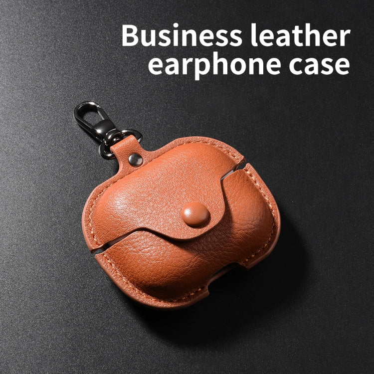 For Samsung Galaxy Buds 3 Business Leather Bluetooth Earphone Protective Case with Hook(Light Brown)