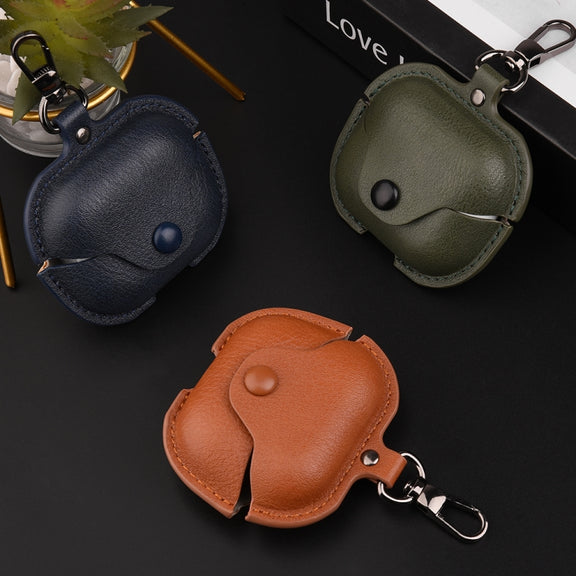 For Samsung Galaxy Buds 3 Business Leather Bluetooth Earphone Protective Case with Hook(Light Brown)