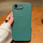 For iPhone 16e Solid Color Liquid Silicone MagSafe Magnetic Phone Case(Dark Green)